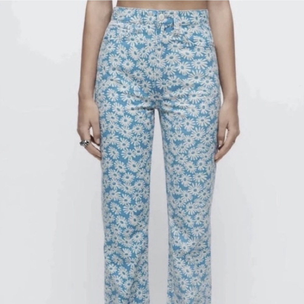 Re/Done Women's 25 Blue White Multi Daisy 70's Bootcut 100% Cotton Jeans NWOT
